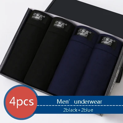 2black2blue jerriunt 4Pcs/lot Mens Boxers Sexy Breathable Underwear Soft Men Solid Boxer Shorts Cueca Boxer Men XXL XXXL Male Boxer Panties трусы мужские мужские трусы нижнее белье трусы мужские боксеры боксеры мужские тр - Цвет: 2black2blue