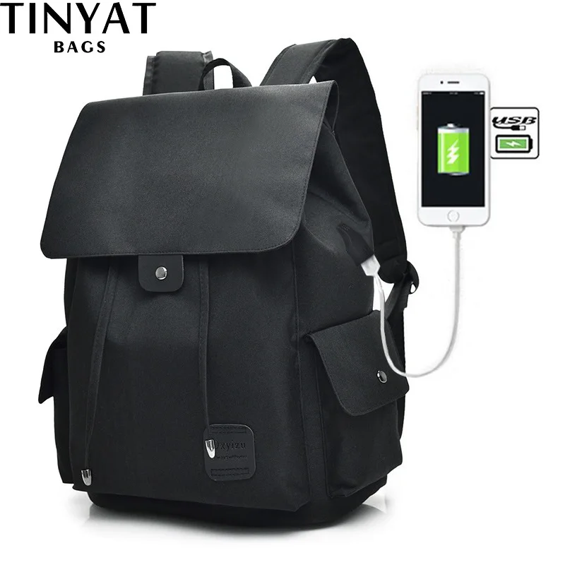 TINYAT мужской рюкзак для ноутбука 15 дюймов с USB компьютер Противоугонный рюкзак школьный рюкзак для подростков путешествия Mochila
