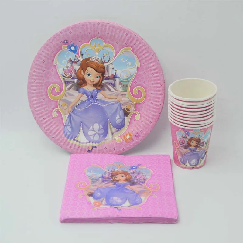 

40pcSofia принцессы для девочек розового цвета с рисунком украшения для дня рождения вечерние чашки/пластина/салфетка Детские вечерние свадебн...