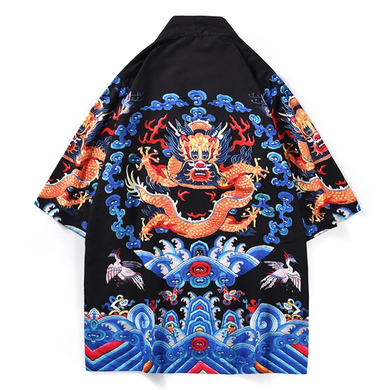 Camisa masculina Дракон Printin японский стиль кимоно Haori для мужчин и женщин Китайский