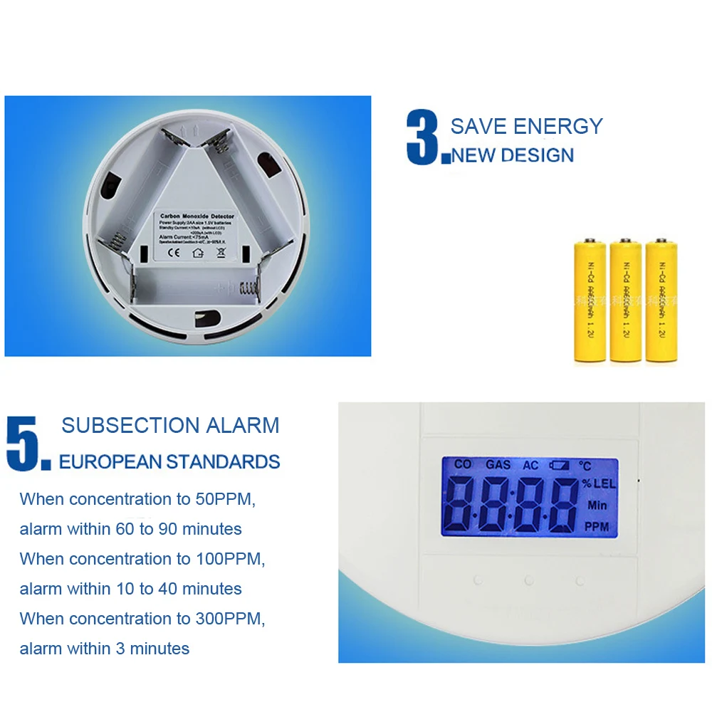 Беспроводной детектор угарного газа CO датчики сигнализации цифровая подсветка