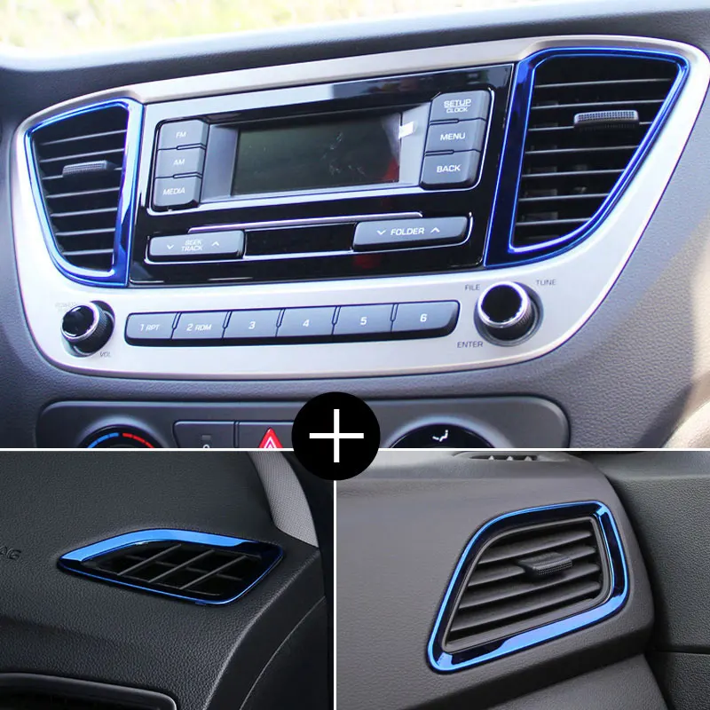 blue whole set Vtear для hyundai Solaris 2 внутренний кондиционер на выходе крышка автомобиля-Стайлинг украшения интерьера молдинги отделка аксессуар - Название цвета: blue whole set