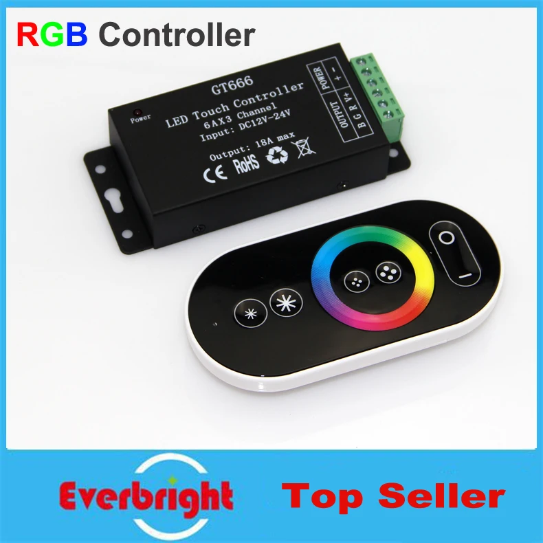 50sets/lot 6 Keys DC 12V/24V 18A RF Wireless Touch GT666 RGB remote controller for RGB Led Strip light