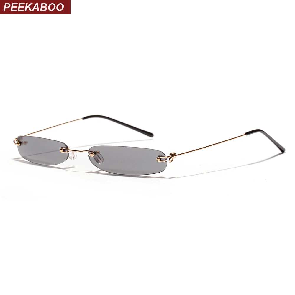 

Peekaboo tiny narrow rectangle sunglasses women rimless 2019 candy color thin small sun glasses for men clear lens uv400