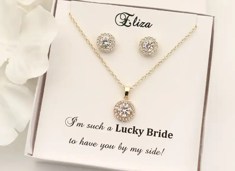 Свадебный комплект ювелирных изделий из розового золота свадебные серьги + ожерелье браслет подарочный