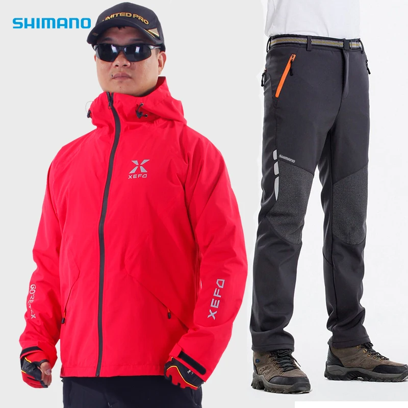 Shimano куртки пальто для рыбалки набор мужчин Открытый Рыбалка с капюшоном и брюки
