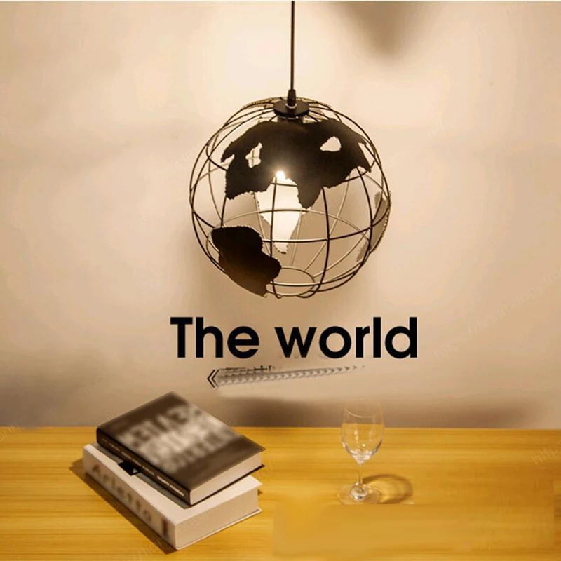Чердак Железный Глобус черный белый абажур подвесной светильник E27 светодиодный