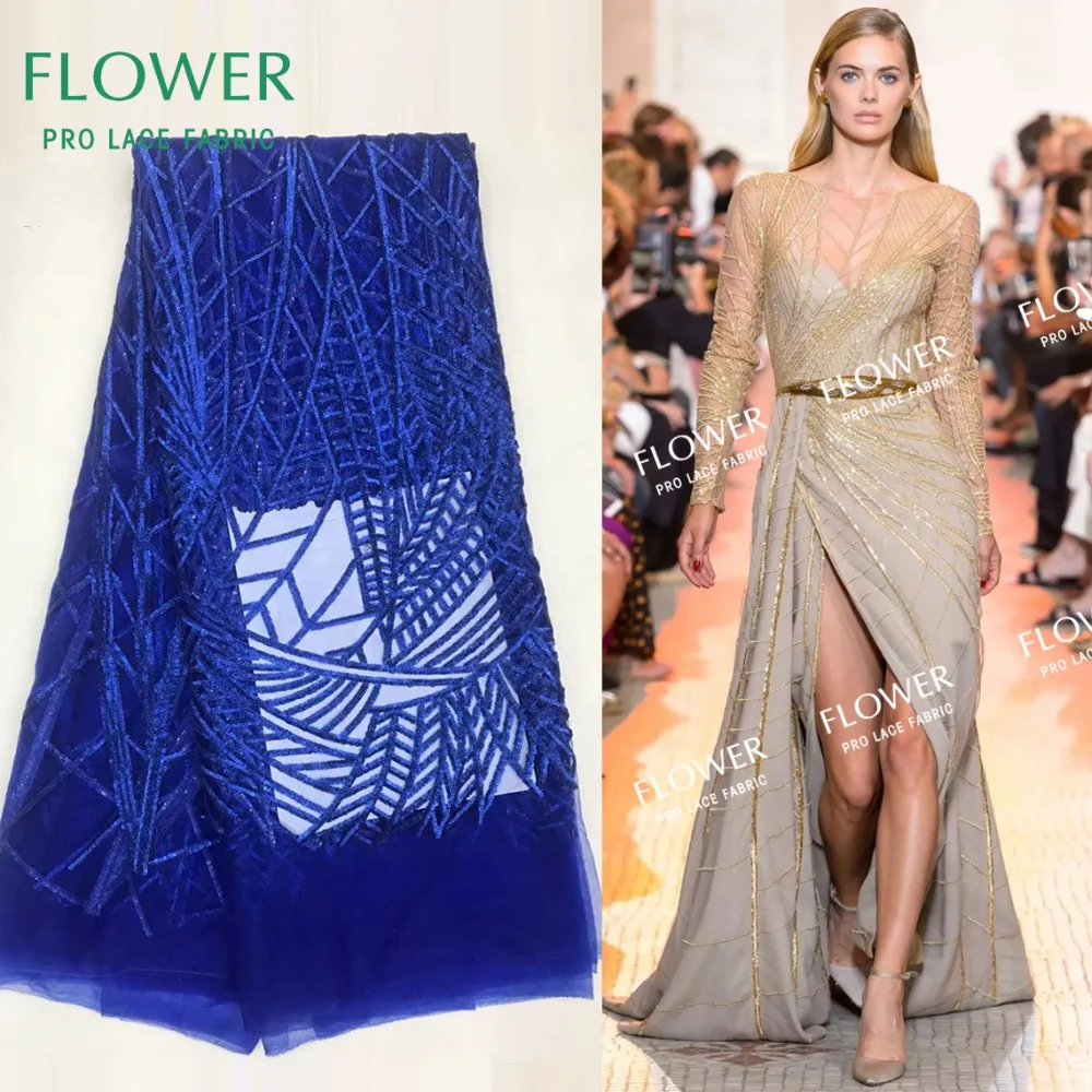 

New Arrival Fashion! Royal Blue Sequins Net Lace Wedding Fabrics African Lady Dress Wedding Material Sequined Embroidered Laces