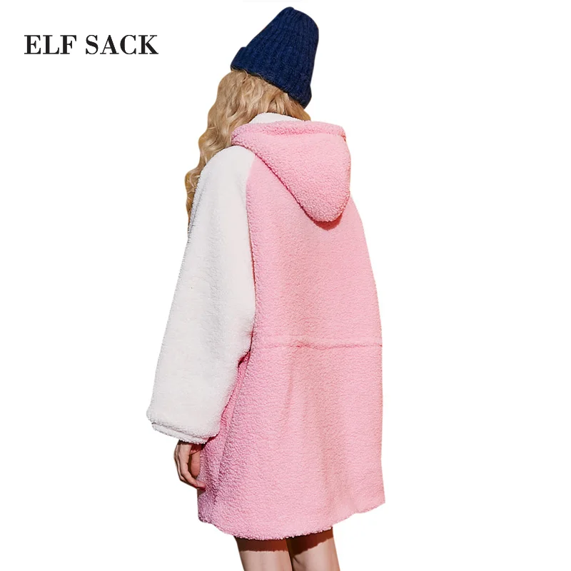 Женское пальто с капюшоном ELF SACK свободное толстое хлопковое вышитыми буквами