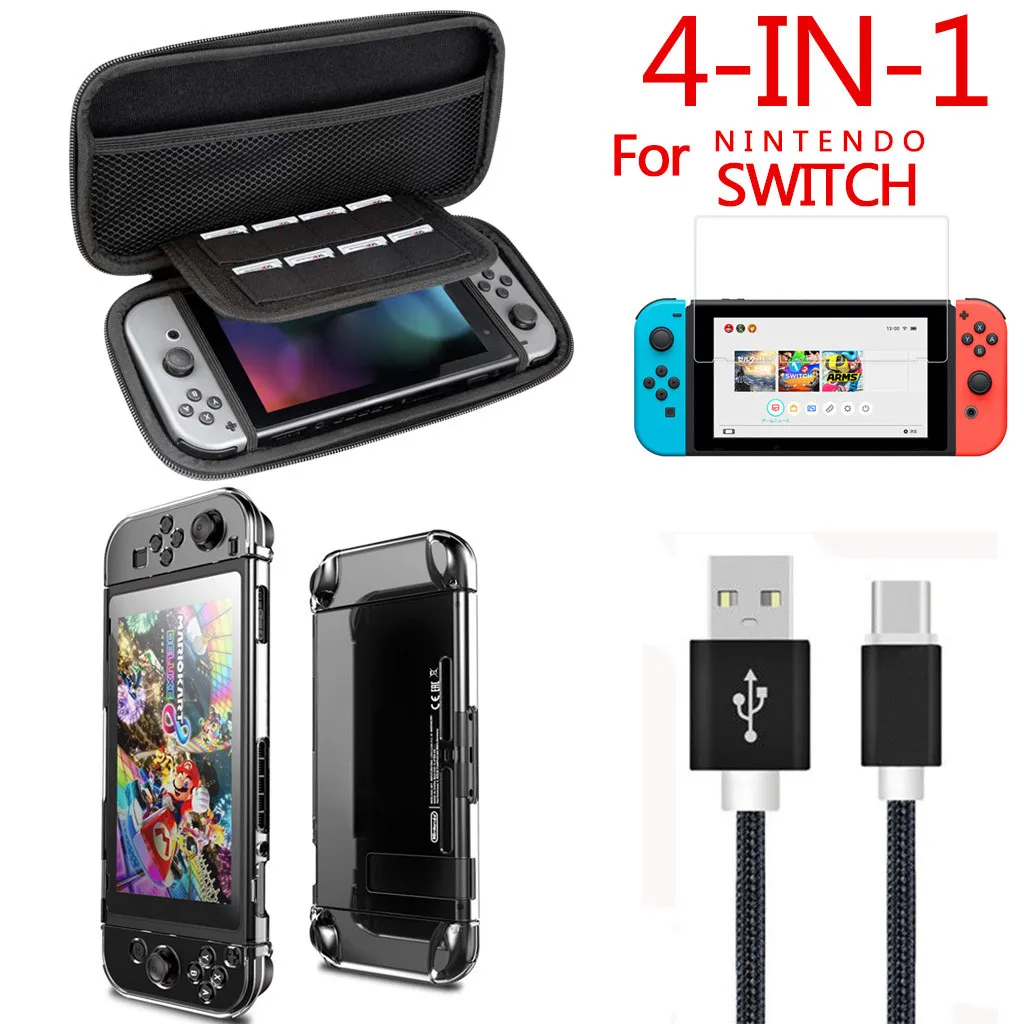 4 в 1 жесткий чехол для Nintendo Switch + Крышка корпуса зарядный кабель защита аксессуары