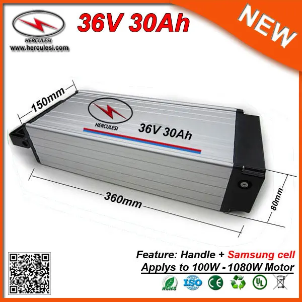 1000W 36V Bicycle Battery 30Ah E Bike for 250W - Bafang 8fun Golden Motor Used S amsung 30B cell with 30A BMS | Спорт и развлечения