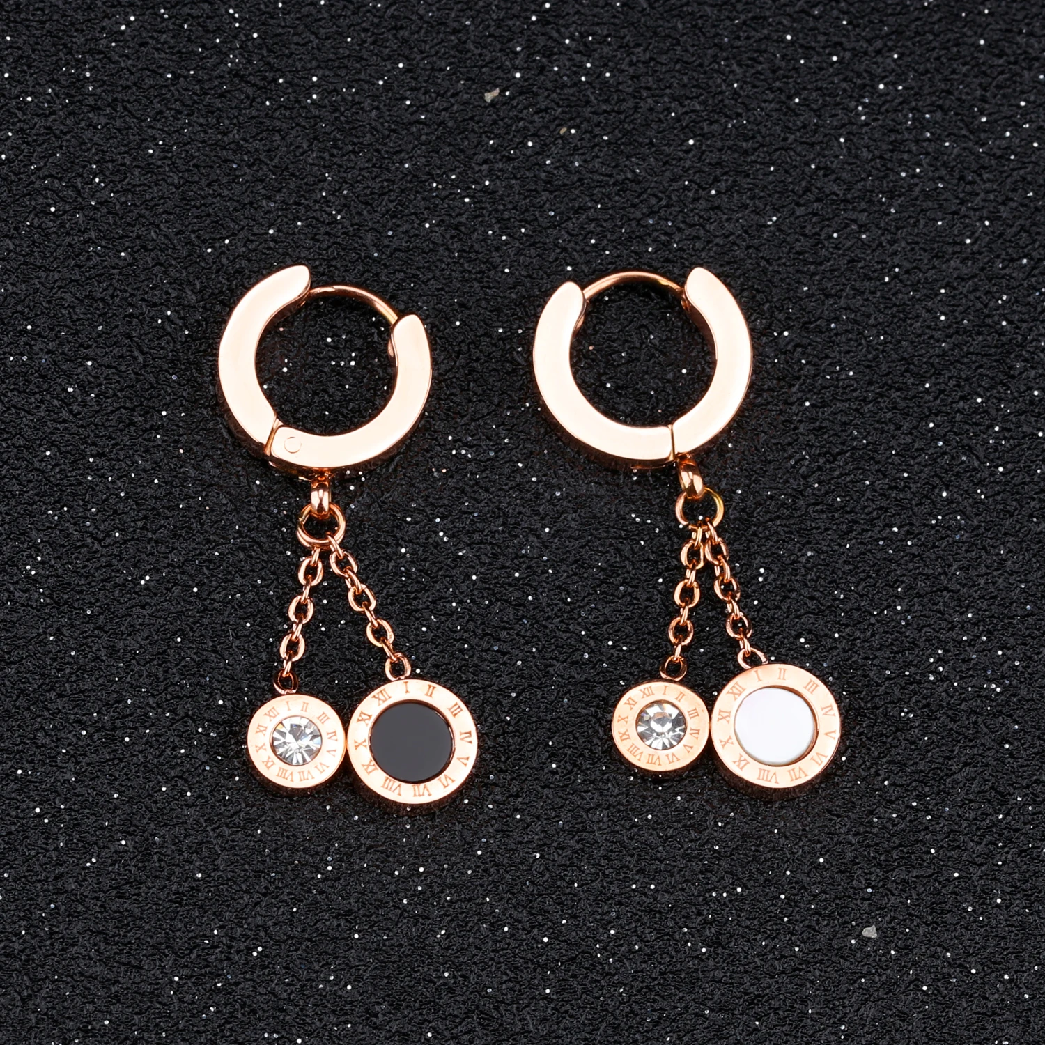 Special Design Black White Color Earrings for women Fashion Jewelry Gift Rose Gold Stainless Steel Metal pendant Earring | Украшения и