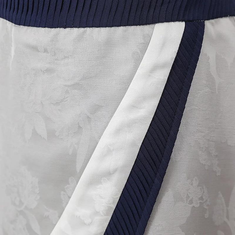 VOA Silk Jacquard A Line Skirts Women Sliver Grey Sexy Split Midi Skirt Basic Mid Waist Office Ladies Elegant Large Size C608|Женские