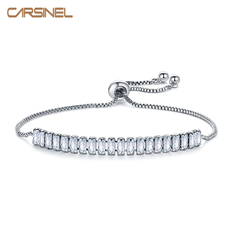 CARSINEL Brand Silver color Bracelets &amp Bangles for Women Colorful Cubic Zirconia chain Bracelet femme Wedding Jewelry BR0253 | Украшения