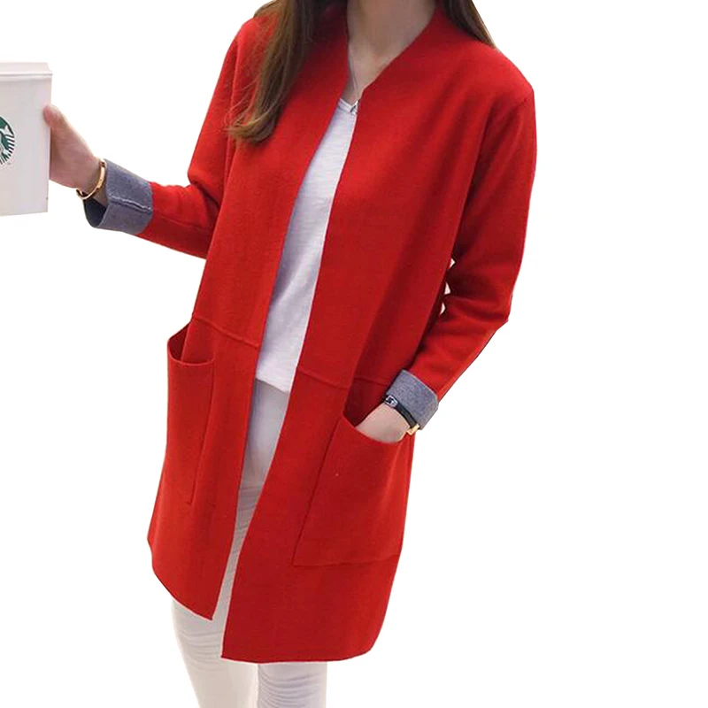 Женский длинный свитер Свободный Вязаный Кардиган с длинным рукавом на осень и