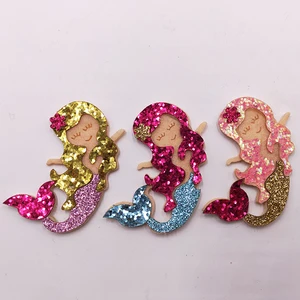 9 шт.лот 3,5x5,8 см блестящая ткань аппликации Мультфильм Русалка Нетканые Мягкие нашивки для стены одежды наклейки сделай сам заколки для волос