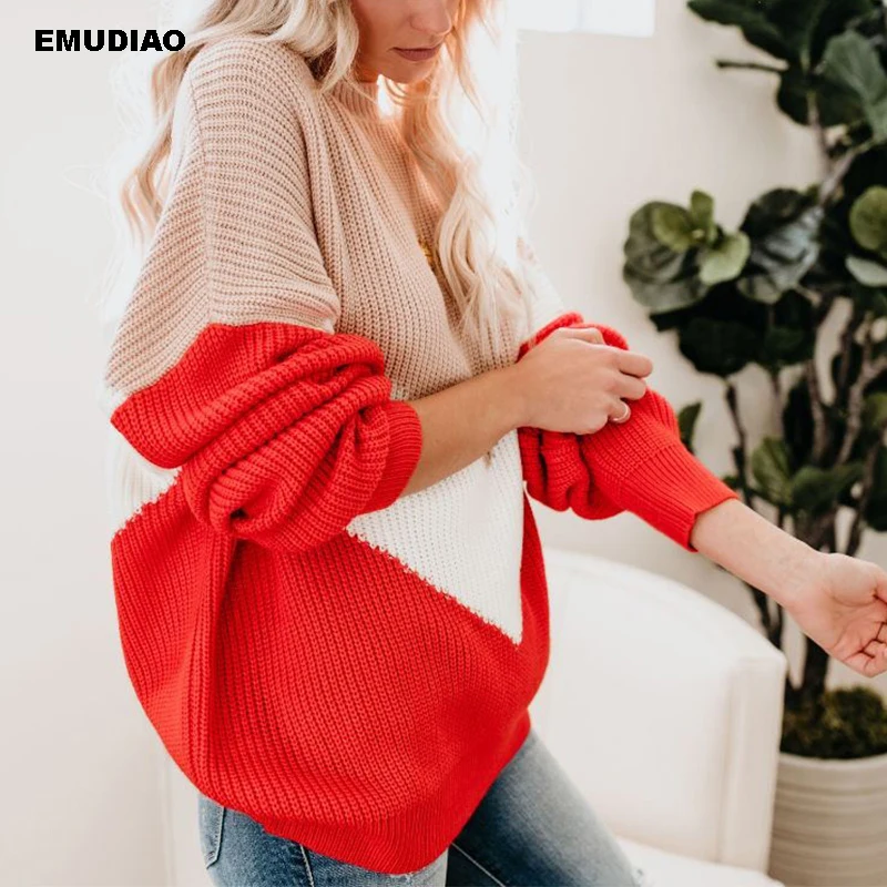 Streetwear Sweater Women Patchwork Long Sleeve Knitted Pullovers Autumn Winter 2019 Casual Sweaters Knitwear Pull Femme Jumper | Женская