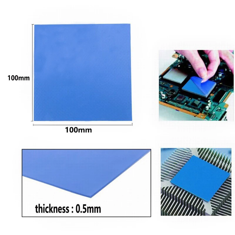 200Pcs Gdstime Bule Thermal Pad 100*100*0.5mm Silicone Thermal Pad For LED Light PC Laptop Computer CPU VGA GPU