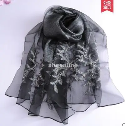 D silver black 12 цветов вышивка бисером Embrodiery шерсть Шелковый платок Мягкий теплый длинный шарф легкий зимний теплый шарф обертывание пашмины - Цвет: D silver black