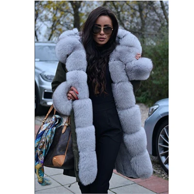 FURSARCAR New Winter Parka Luxury Women Natural Fur Jacket With Real Fox Fur Collar& Cuff Female Fashion Long Parkas Coat - Цвет: 18