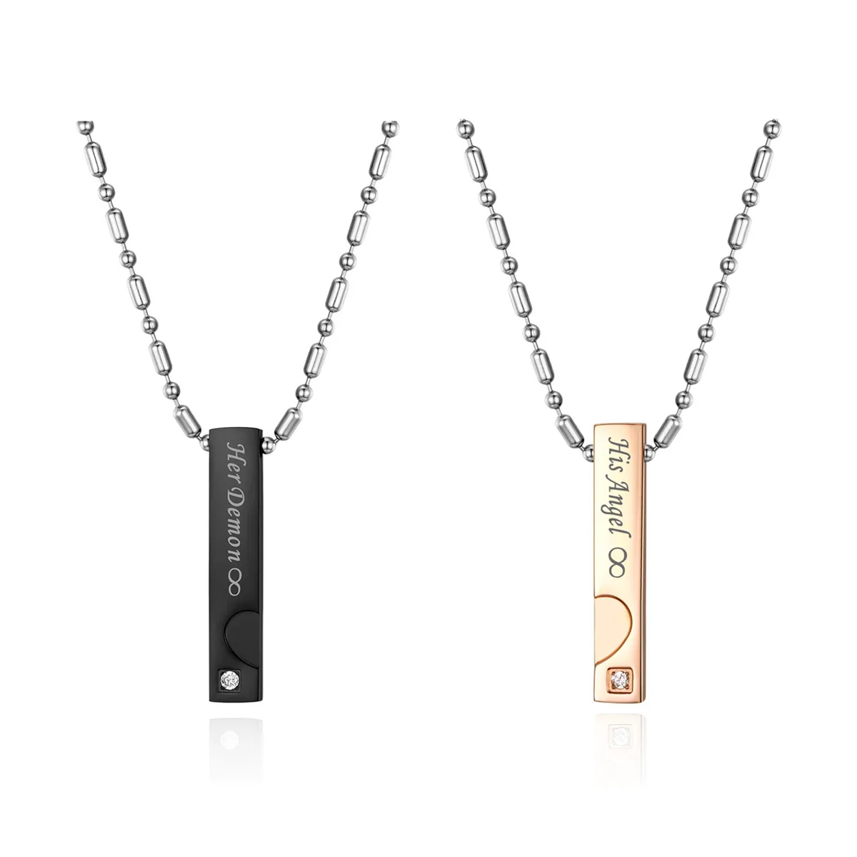 

BONISKISS 2 Pairs Lovers' Romantic Stainless Steel Necklaces Charm Gift For Couple Long Suspension Men's Chain Pendant Colar