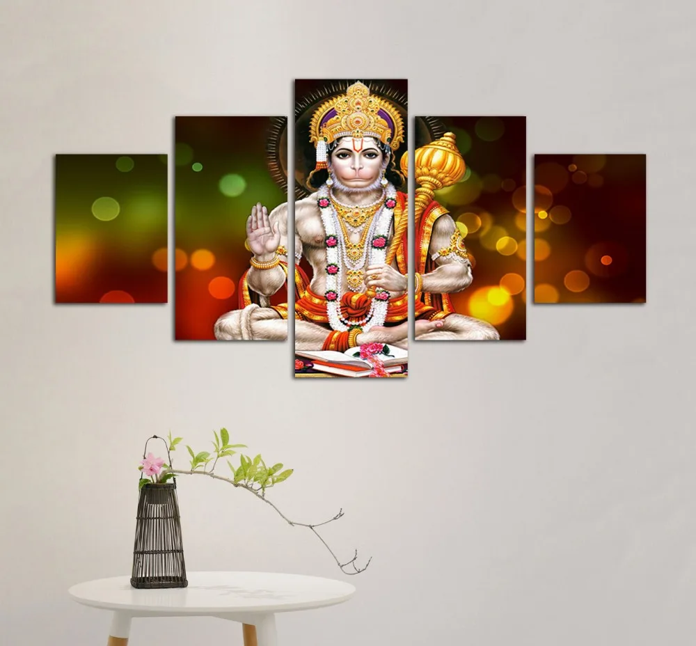 

Frameless 5 Pieces Canvas Paintings God Hanuman Pictures for Home Decoration Fashion Buddha Printed Poster Wall Artwork