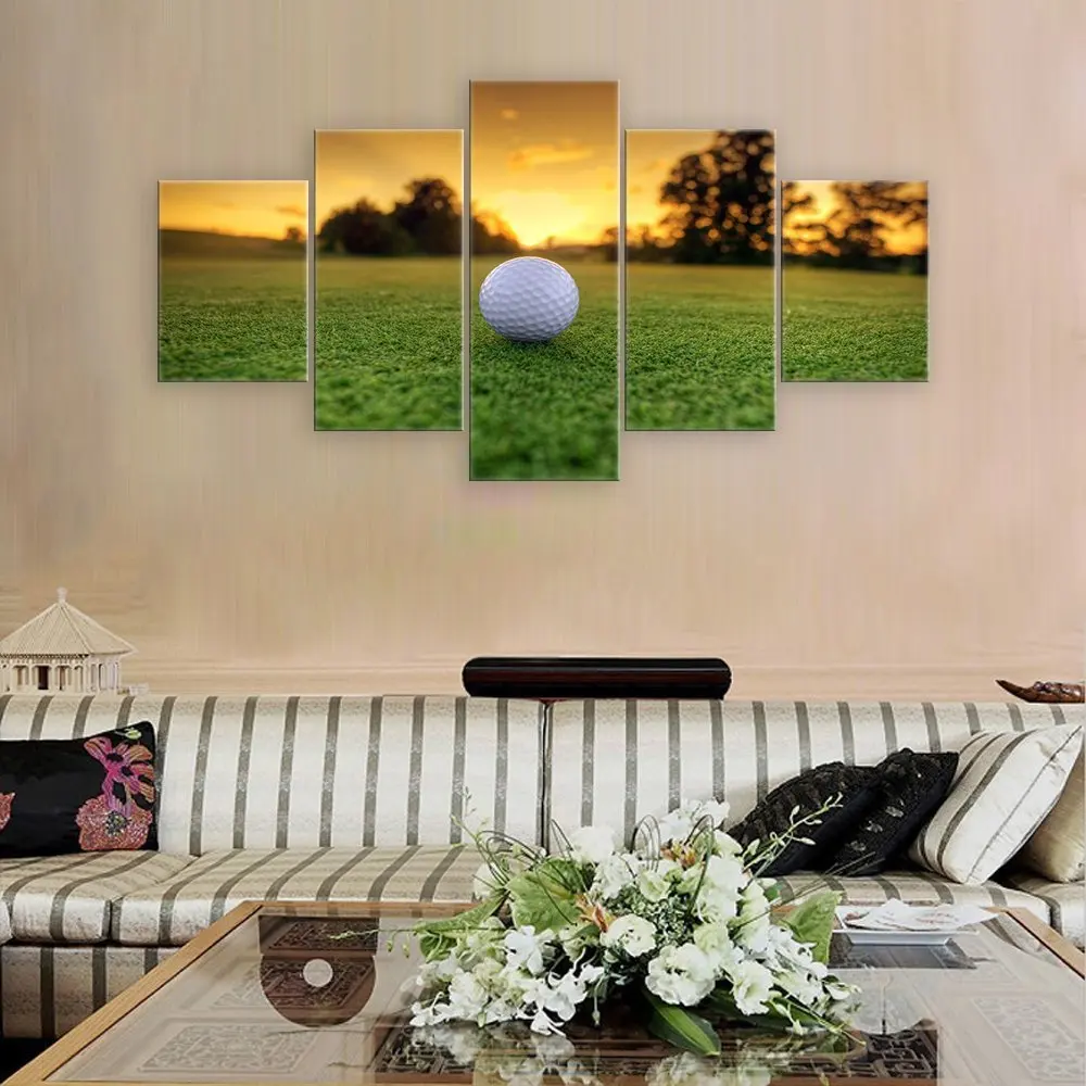 5 Pieces Modern Canvas Wall Art Golf Backgrounds Painting Posters and Artwork HD Prints Pictures Decor for Living Room Framed | Дом и сад