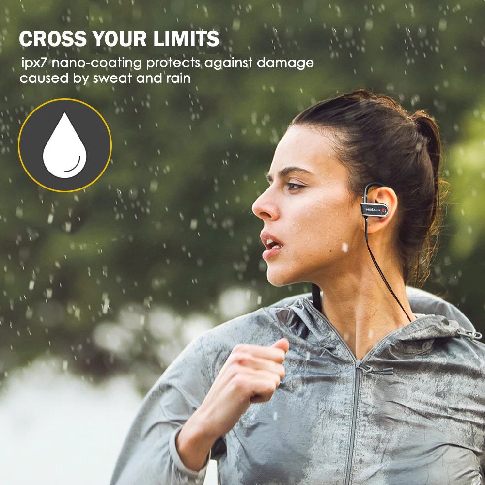 HBUDS Bluetooth наушники IPX7 водонепроницаемая для спорта, бега Беспроводной гарнитура спортивные наушники с микрофоном для iPhone-черный