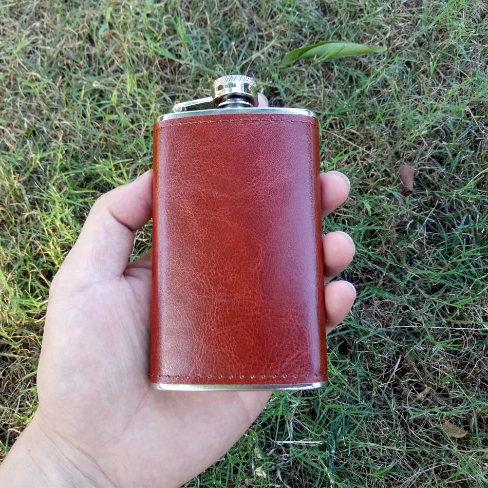 Плоская фляжка объемом 5 унций/8 унций с кожаным покрытием нержавеющая сталь