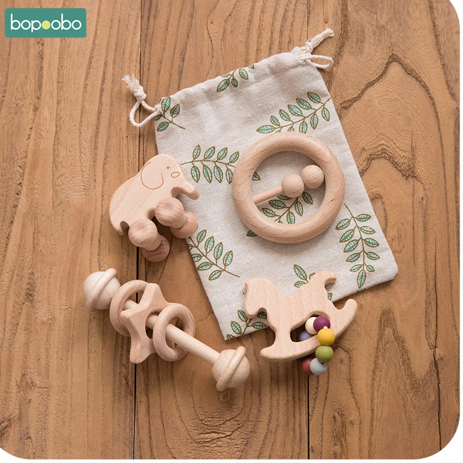 Bopoobo 4 шт./компл. Игрушки для маленьких детей с рисунком кролика Троянский конь облако Бук деревянная игрушки-прорезыватели для кормления против грызунов нового дизайна крошечные стержень игрушки детские товары