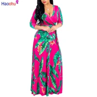haoohu women clothing dresses plus size 2021 summer half sleeve long party dresses floral printing vintage floor length dresses