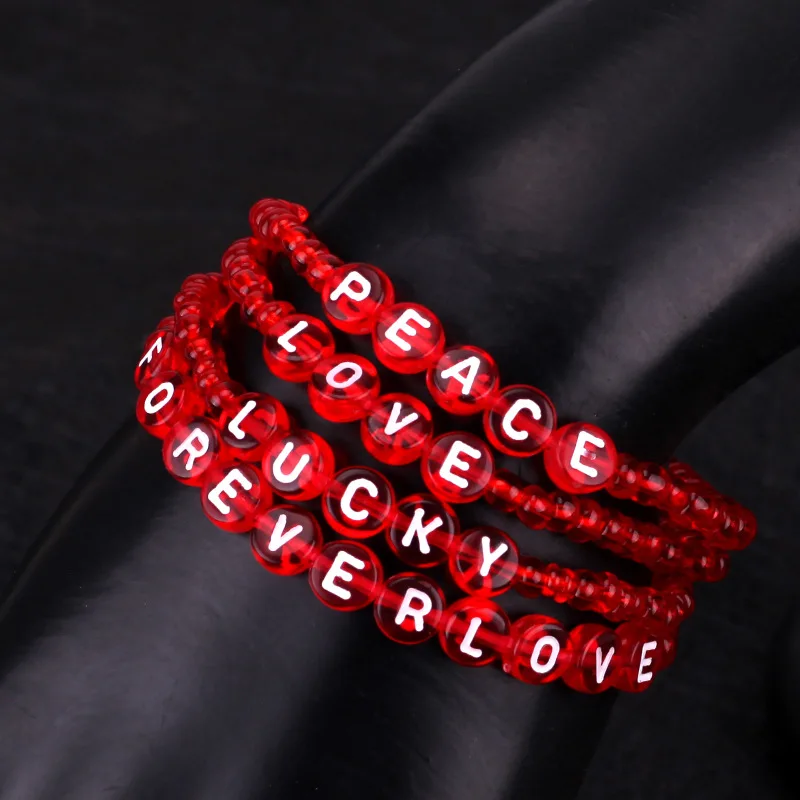 Женский браслет с надписью Love/Lucky/Forever love/Peace красный бусинами ювелирные изделия