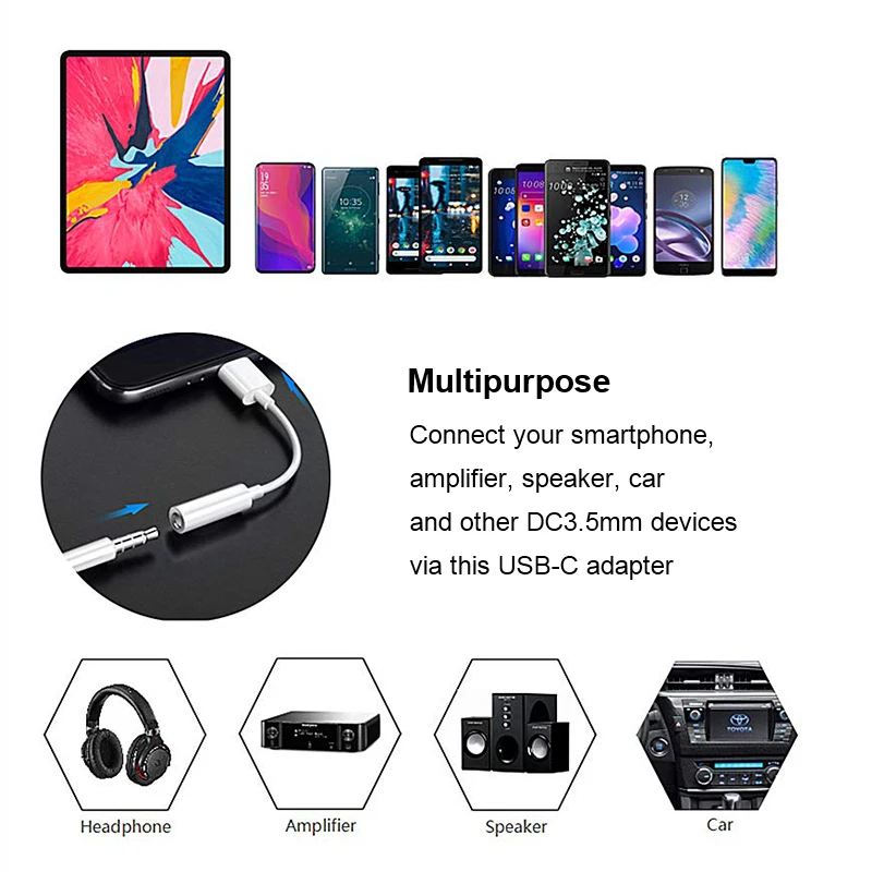 Highever USB C 3.1 Type-C To 3.5mm AUX Headphone Earphone Jack Adapter Cable Universal Headphones Type |