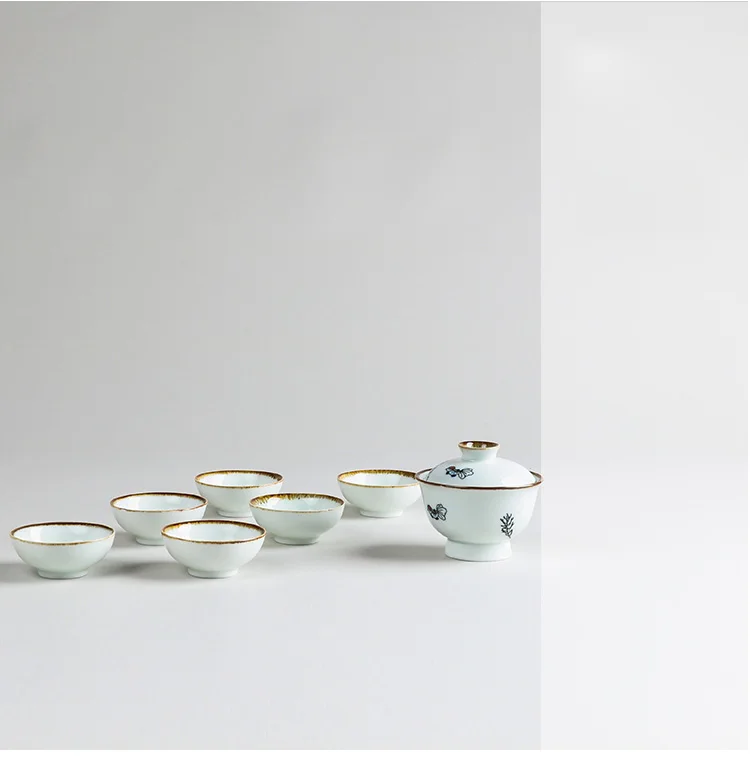 Китайский чайный сервиз Tureen Gaiwan, винтажный, ручная роспись, керамический чайный сервиз, ручная роспись, фарфоровый чайный набор кунг-фу, чаша