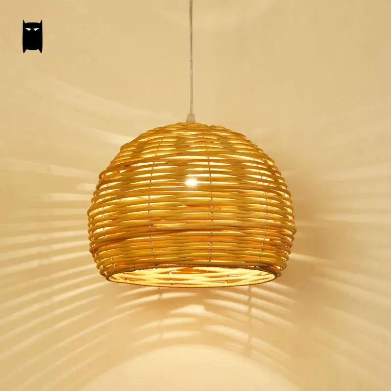 Круглый Плетеный подвесной светильник из ротанга лампа в стиле рустик Азиатский