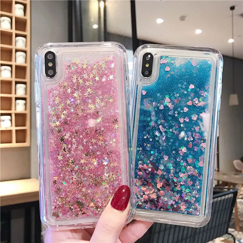 Liquid quicksand stars love soft phone case for iphone 7 8 6 6s 8plus 7plus back cover X S XR MAX cases funda |