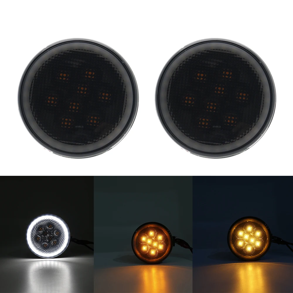 Для 2007-2017 Jeep Wrangler JK дымовая линза Белый Halo Ring Янтарный светодиодный светильник с