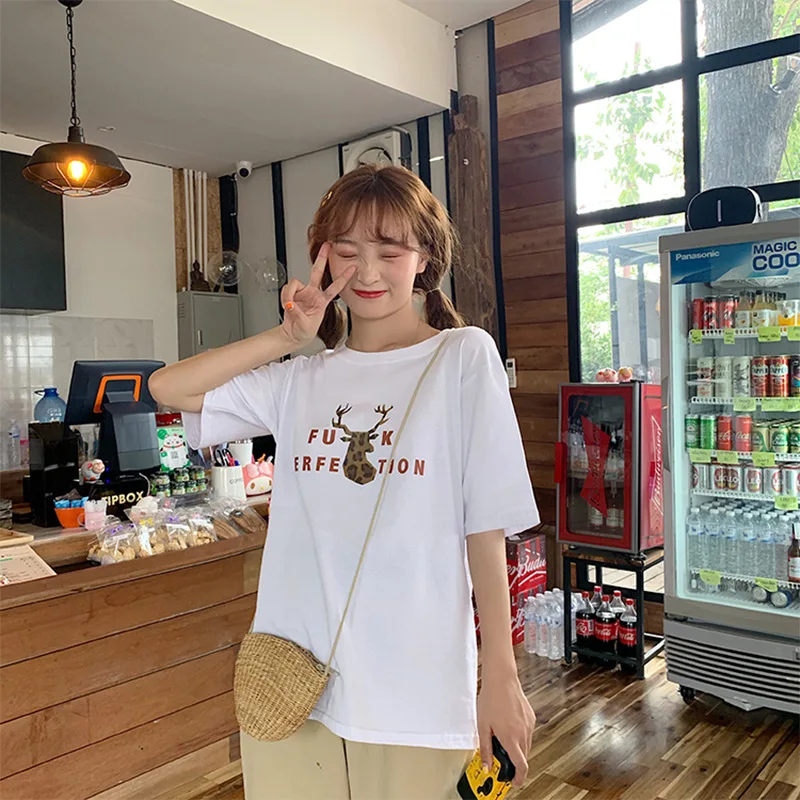 Женские летние блузки 2019 милые футболки с графическим принтом коротким рукавом