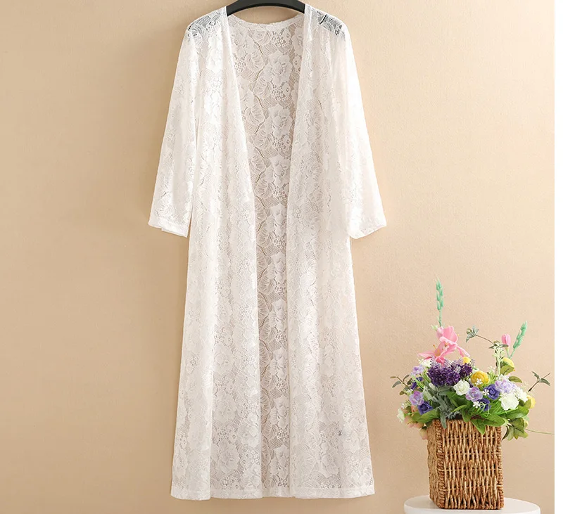 Летние длинные Kimonos женские кружевные платья пляжные туника рубашки большого