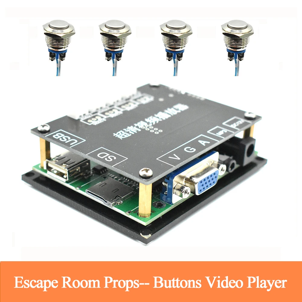 Enlarge Escape Room Props Hd Video Player Press 4 Buttons To Play 4 Different Videos With VGA ,SD Card ,USB Interface Support For Videos