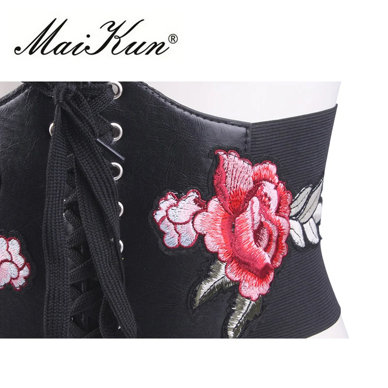 MaiKun ремень женский с вышивкой цветов эластичные ремни для женщин винтажный