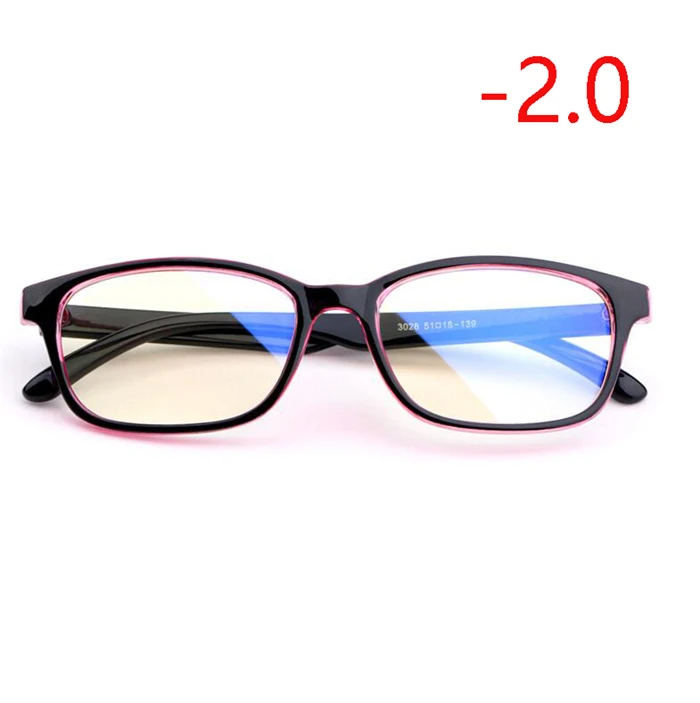 Myopia 200 Анти-синий светильник для женщин и мужчин, очки для близорукости с градусом, Модный ПК синий светильник, блокирующие близорукие очки-1,0-1,5-2,0-4,0 - Цвет оправы: Myopia 200