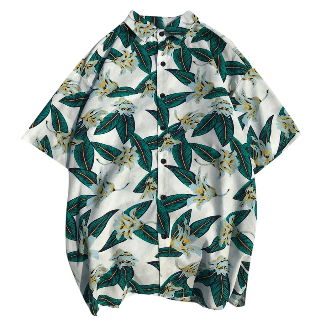 Summer Men's Shirts Blouse Loose Hawaiian Printed Short Sleeve Buttons Up Casual Beach Men Dress Shirts Tops Camisas Hombre