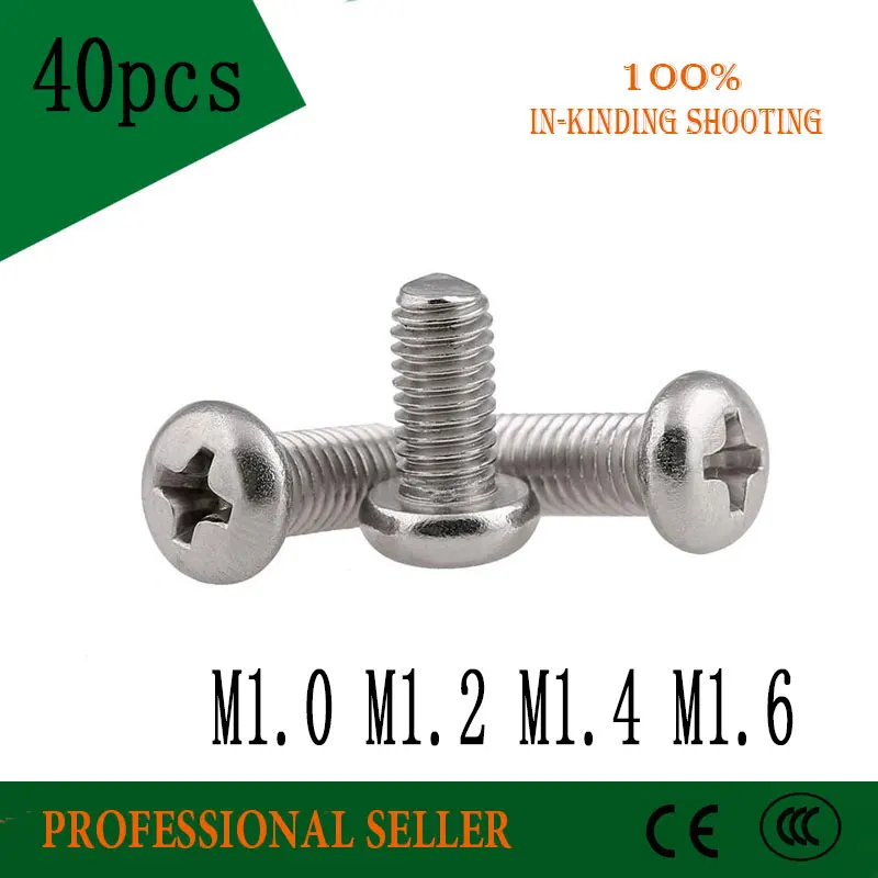

40PCS M1/M1.2/M1.4/M1.6*L mm screw GB818 half round 304 Stainless Steel flat Phillips head cross Truss head screw