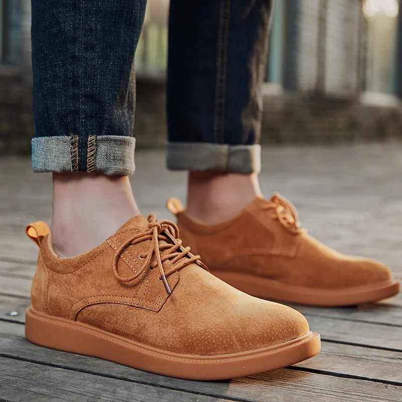 Ботинки мужские однотонные мотоциклетные с круглым носком модные полусапожки на