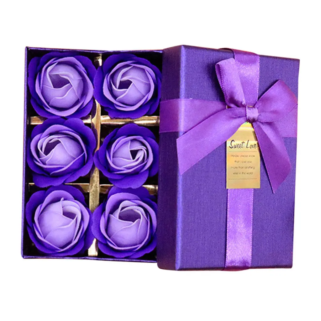 Purple 6 шт., цветочное мыло, роза, украшение для дома, ароматизированное мыло для ванны, лепестки для тела, мыло с цветком розы, свадебное украшение, подарок, лучший освежитель мыла#40 - Цвет: Purple