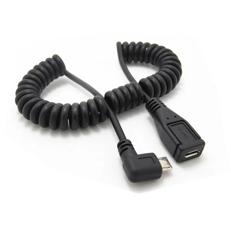 

2PCS Micro USB Male to Female M/F Extend Extension Cord Stretch Spring Cable 90 Degrees Right angle