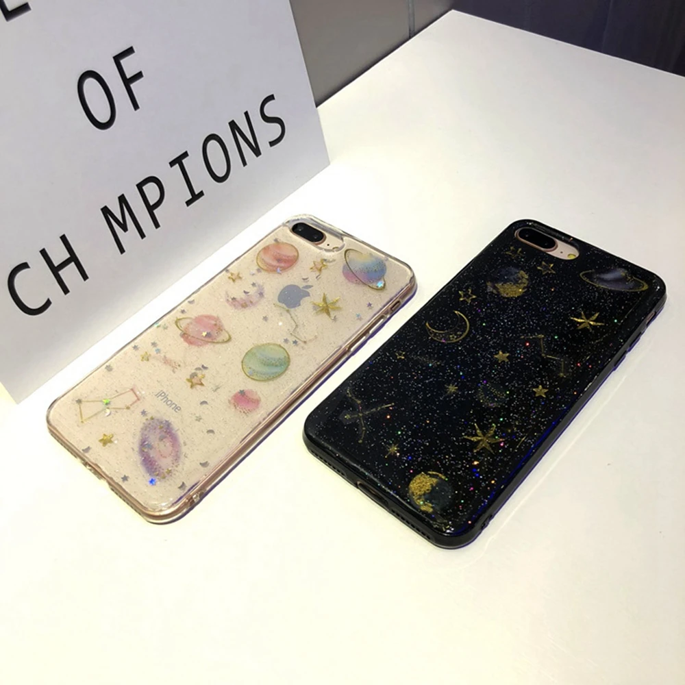 Роскошный блестящий чехол Space Planet для iPhone 7 8 Plus XR XS MAX Bling Star мягкий силиконовый Xs X 6