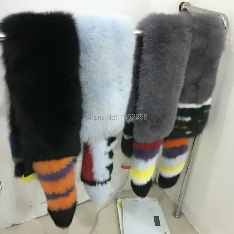 Женский длинный шарф с хвостом подиумный зимний теплый из натурального Лисьего