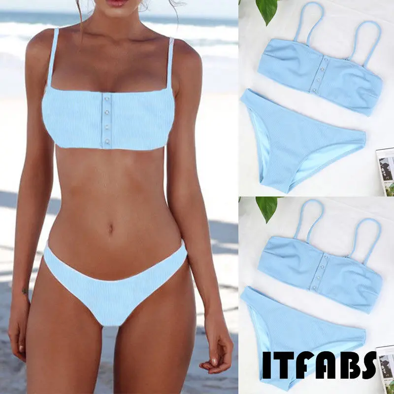 Летний сексуальный бюстгальтер с подкладкой комплект бикини голубой цвет